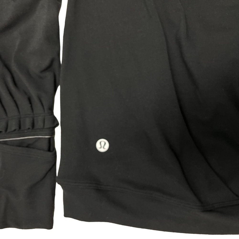 Lululemon 2 4 Small Black Extra Mile Pullover Hoodie Thumb Holes Shirt Pleated - Picture 7 of 11